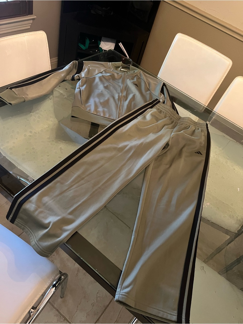 Adidas boys green Track Pants with Black Side Stripes